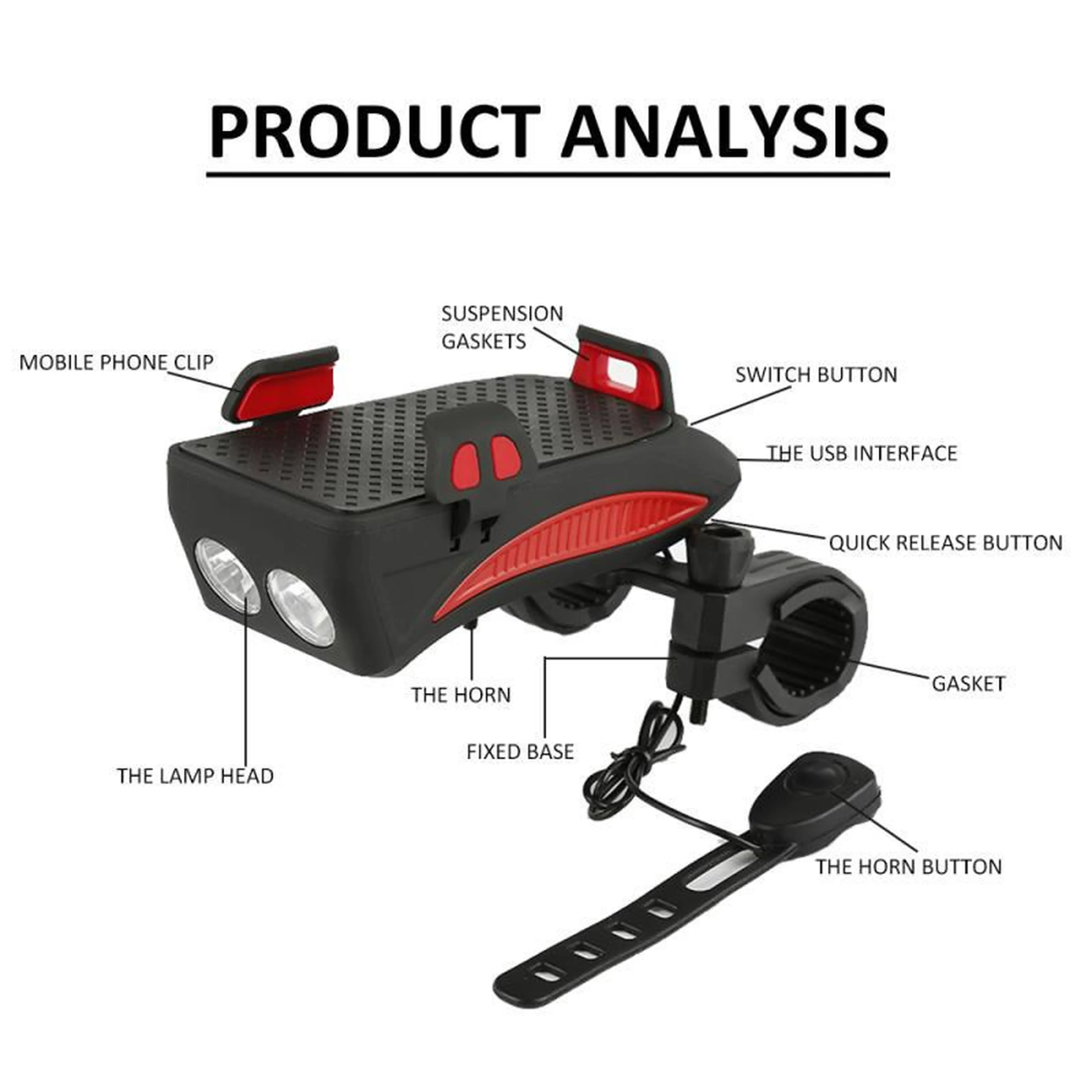 Image Lampa de bicicleta cu suport de telefon, claxon si functie powerbank 4000 mAh