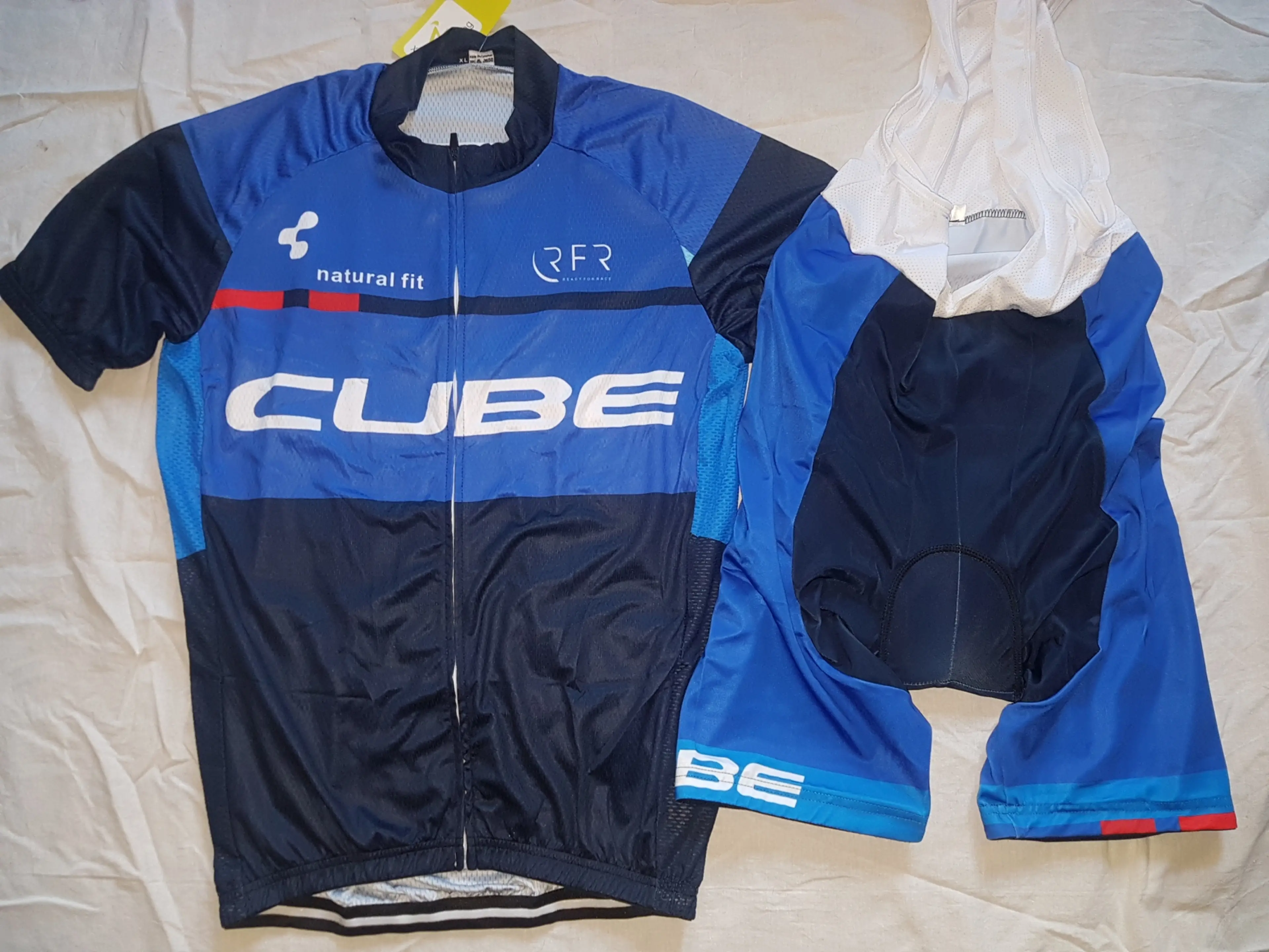 Image Echipament ciclism Cube blue NOU set tricou si pantaloni cu bretele