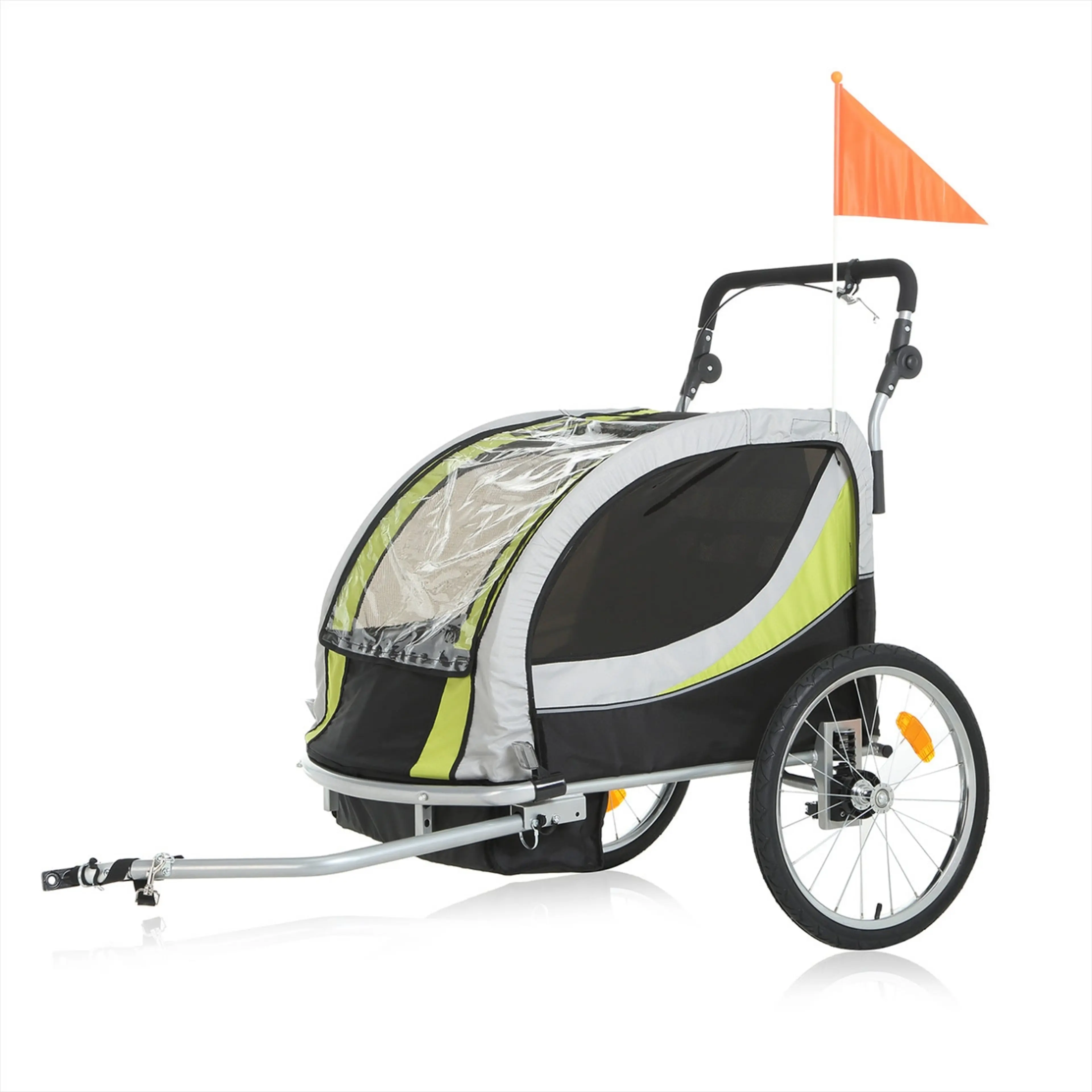 1. Remorca de bicicleta pentru transportat 1-2 copii Samax Premium, verde