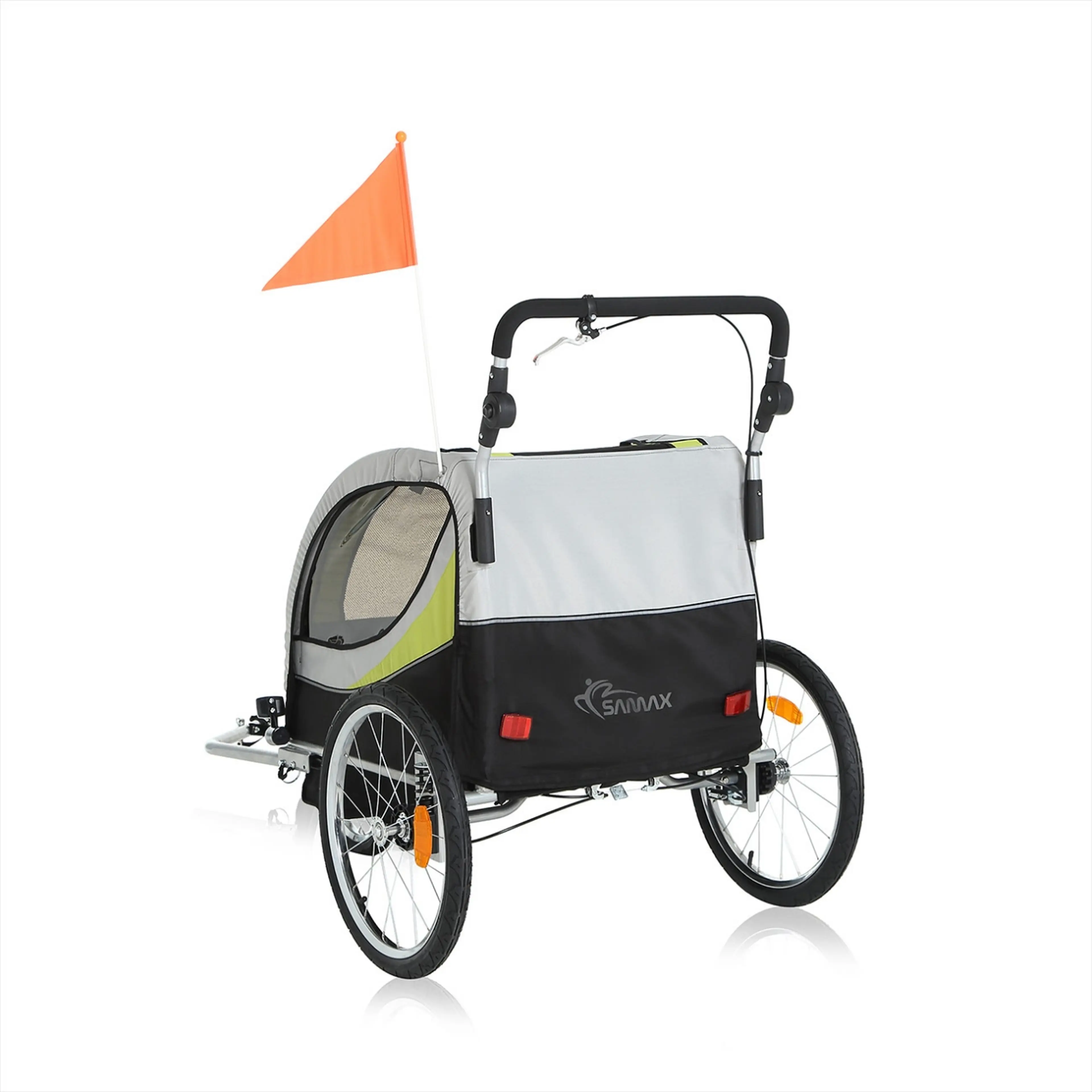 4. Remorca de bicicleta pentru transportat 1-2 copii Samax Premium, verde